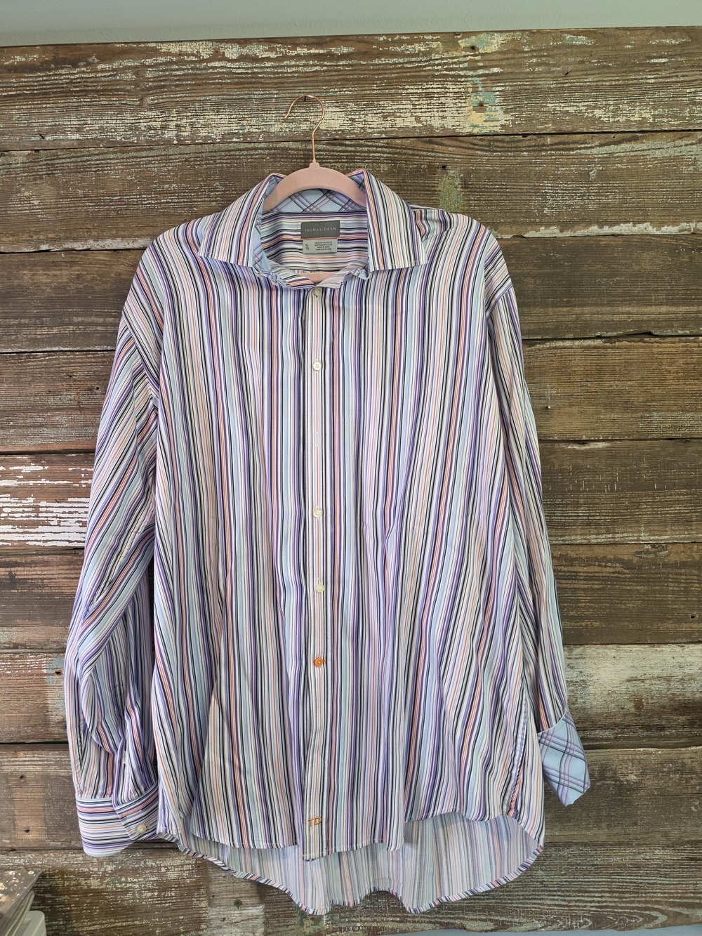 Thomas Dean Men's Multi-Stripe Button-Down Shirt in Blue, Purple, Pink, Green